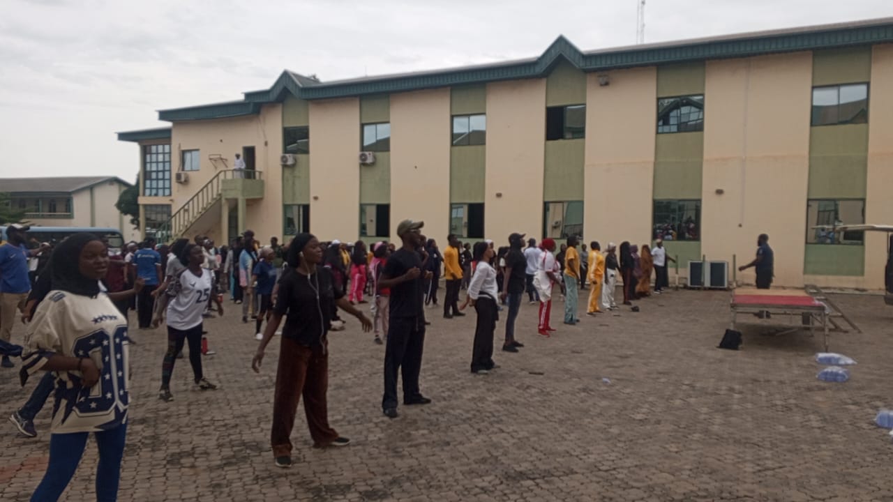 Participants gathered for an outdoor community fitness session